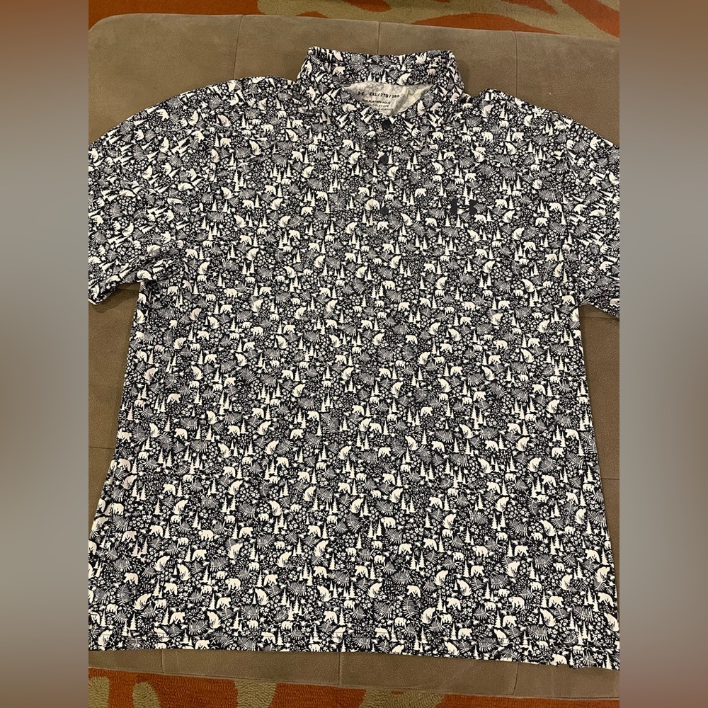 Under Armour Playoff 3.0 Printed Polo Golf Shirt Mens XXL AOP Bears Navy Blue